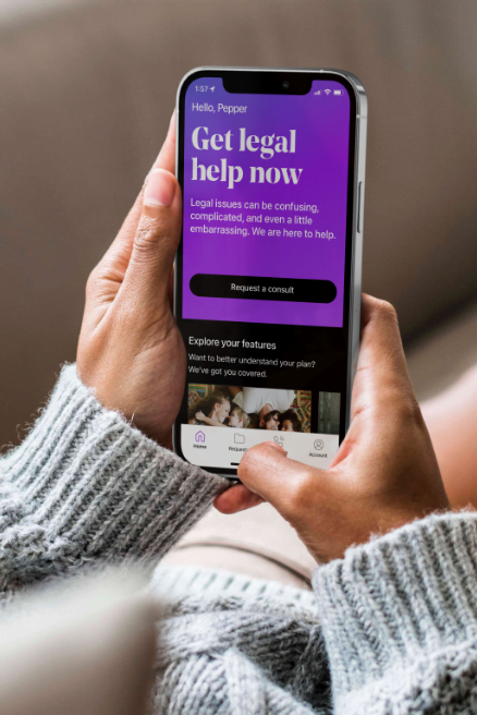 Phone with the text "Get legal help now. legal issues can be confusing, complicated, and even a little embarrassing. We are here to help."